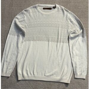 Perry Ellis Sweater Knit Crew Neck Patterned Pullover‎ Top Ivory M